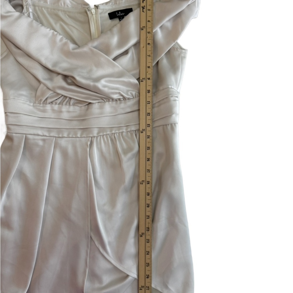 Lulu’s Always Celebrating Ivory Off-Shoulder Satin Dress, Size Large - Picture 7 of 8